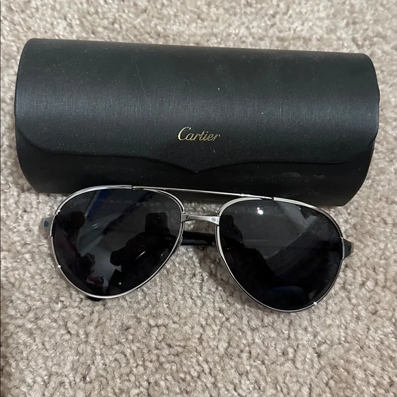 Cartier Silver and Black Aviator Sunglasses - Picture 1 of 4